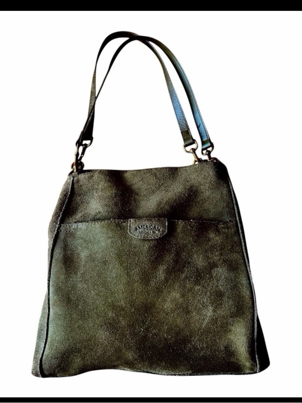 American Leather Co Dark Olive Suede Shoulder Bag